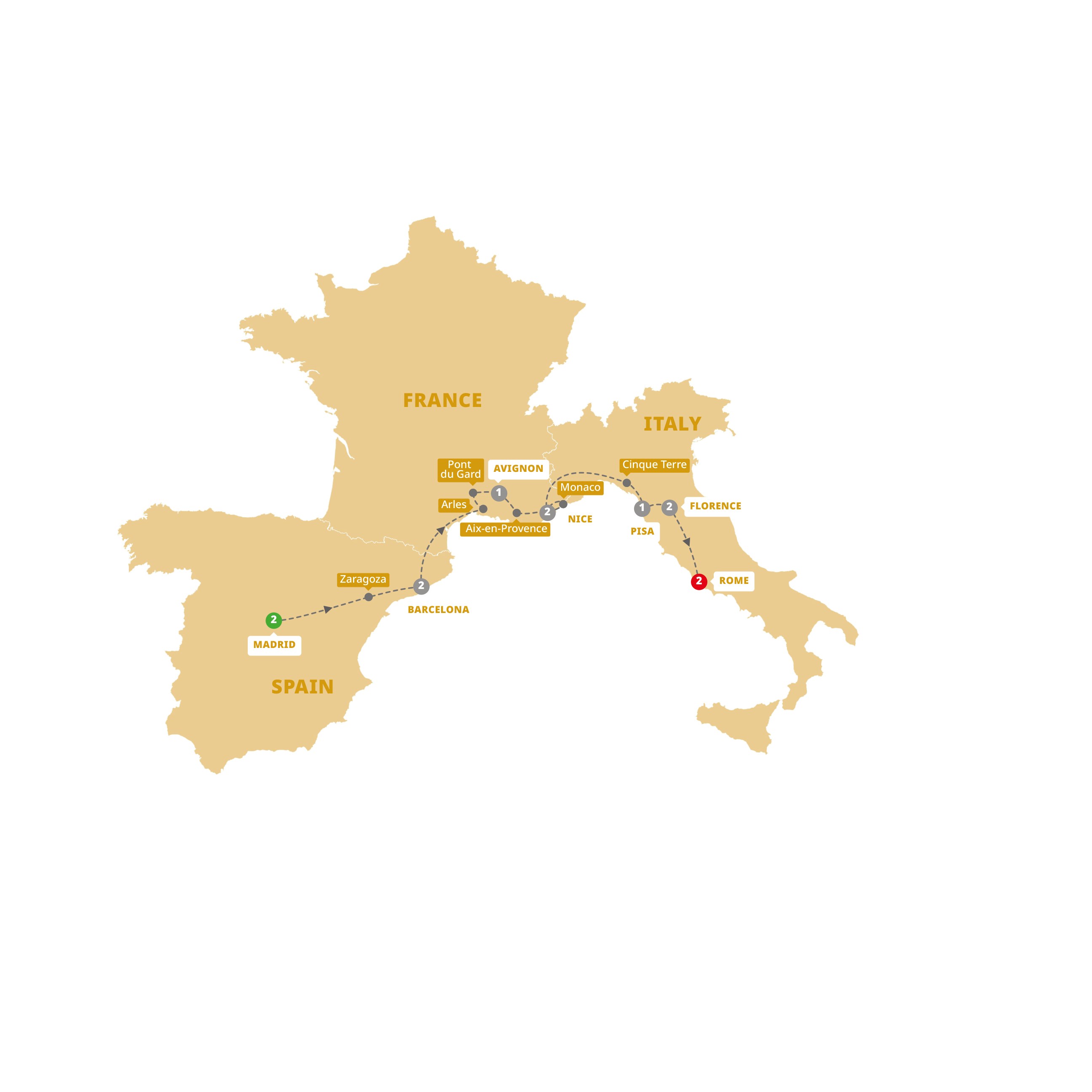 Map Mediterranean Highlights Guided Tour 1 
