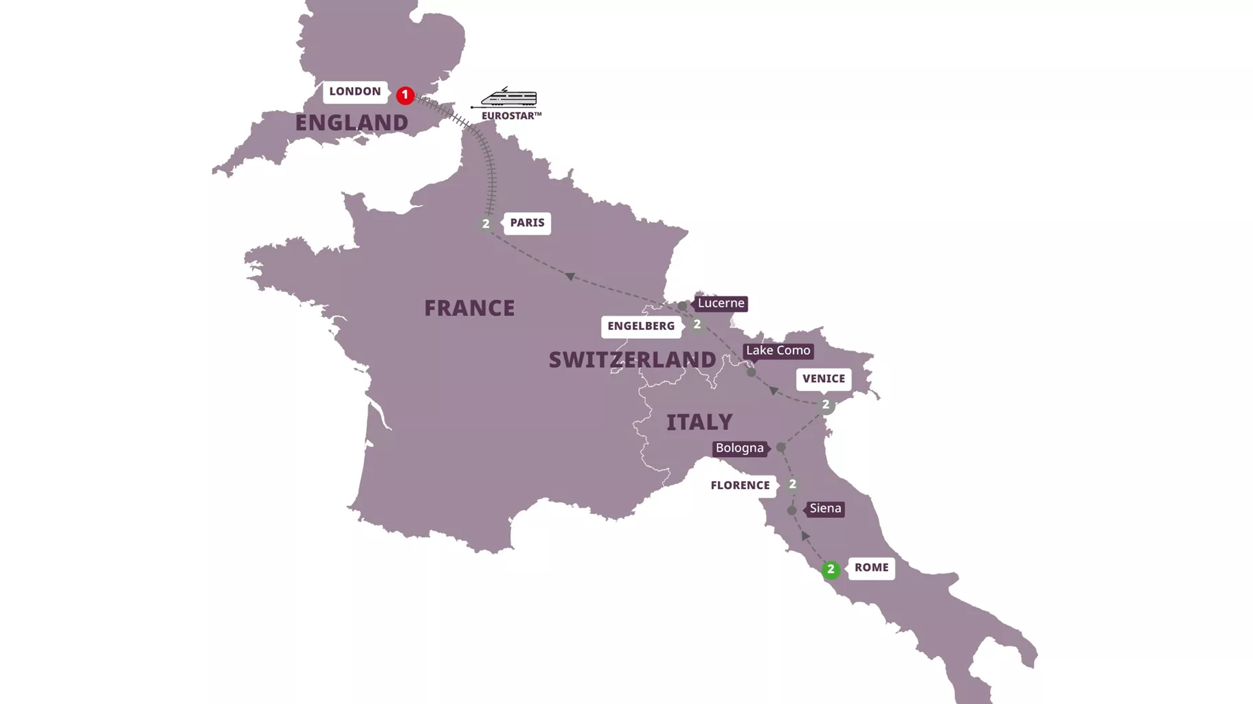 European Wonderland Eurostar Option Guided Tour Map