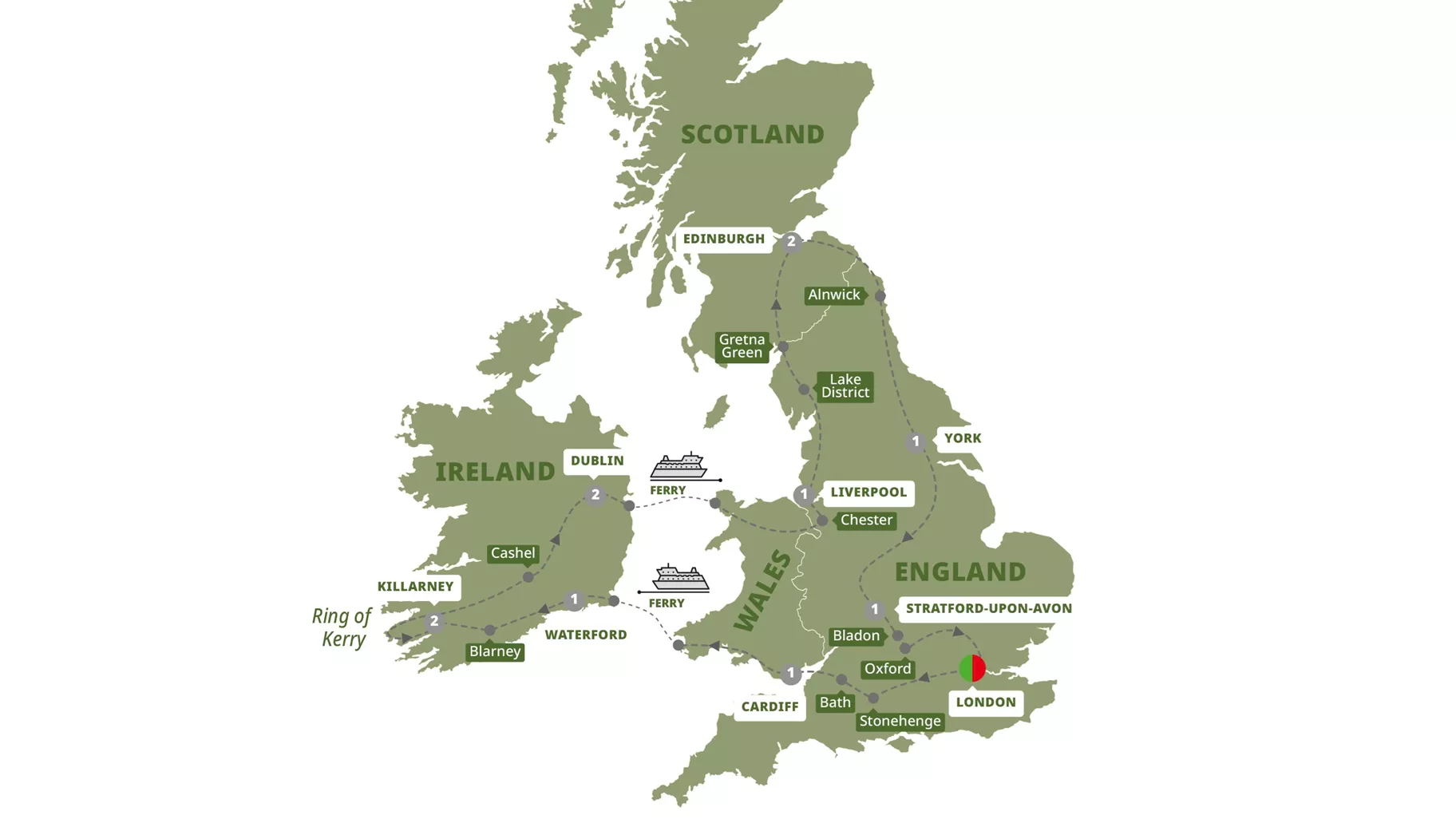Wonders Britain Ireland Guided Tour Map