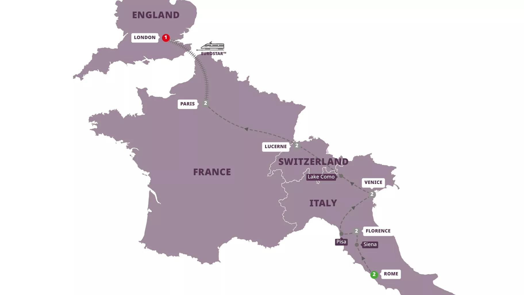 European Splendour Eurostar Option Guided Tour Map