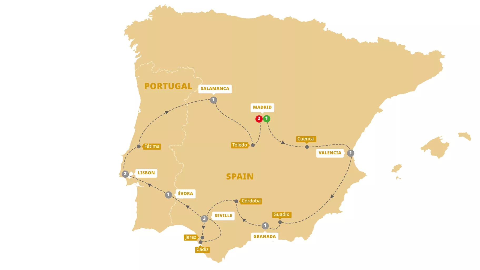 Highlights Spain Portugal Guided Tour Map