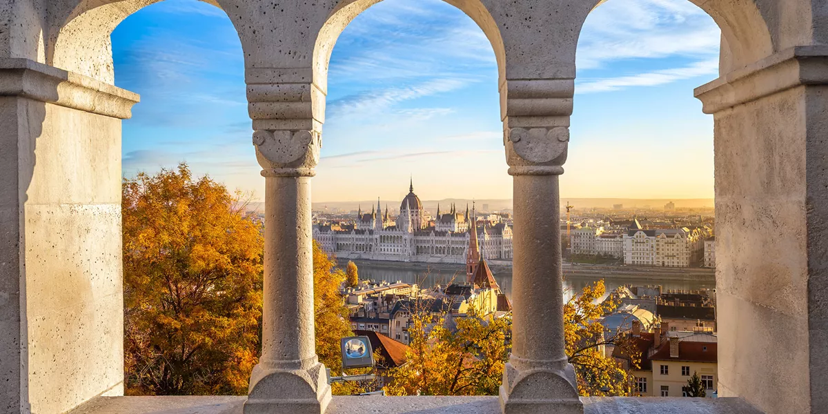 A scenic view of the Parliament building in Budapest, Hungary