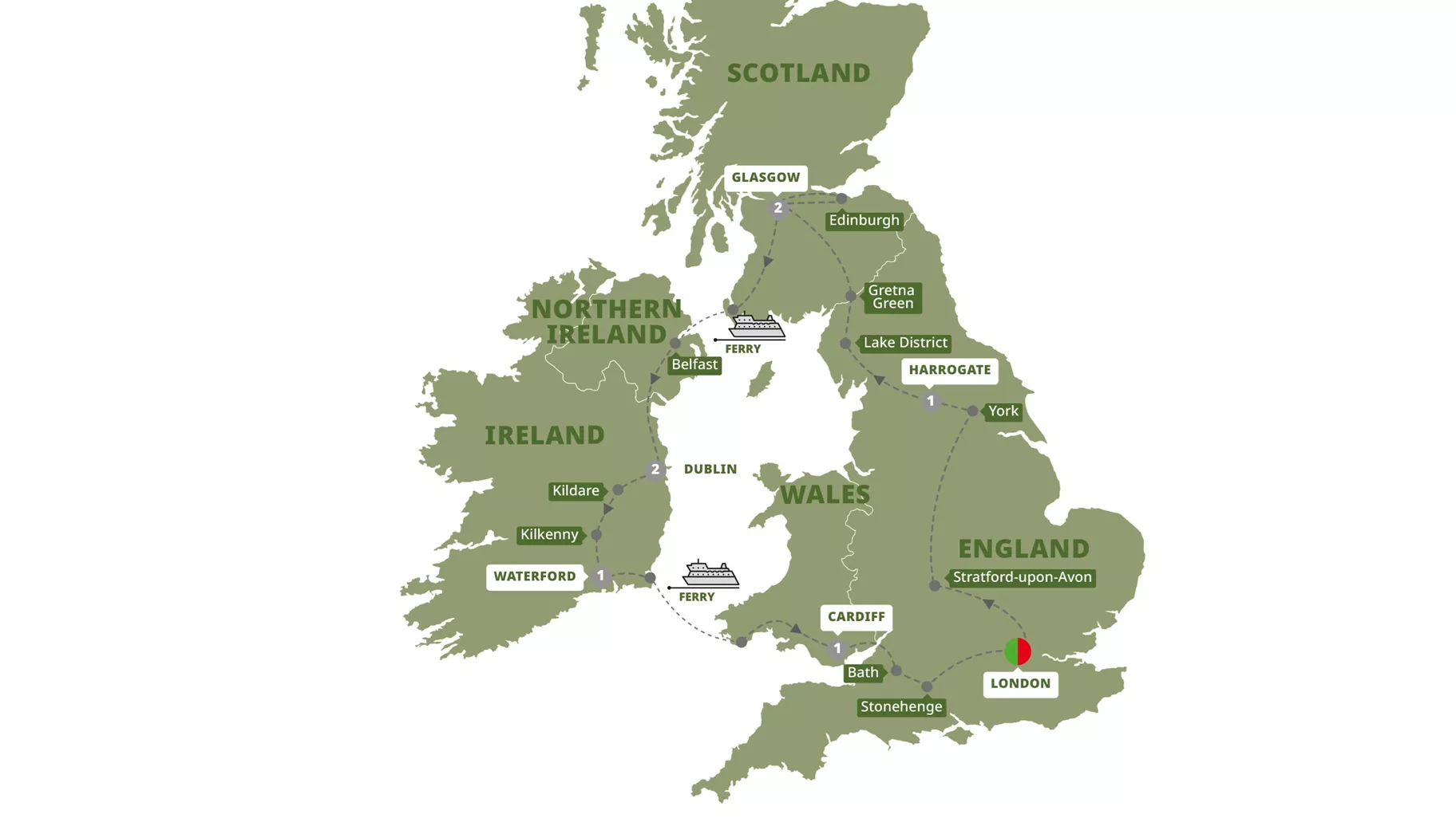 Britain Ireland Highlights Guided Tour Map
