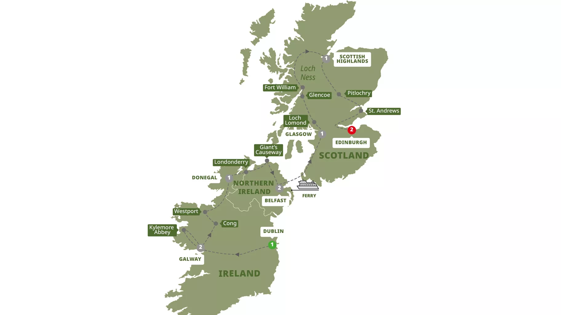 Highlights Ireland Scotland Guided Tour Map