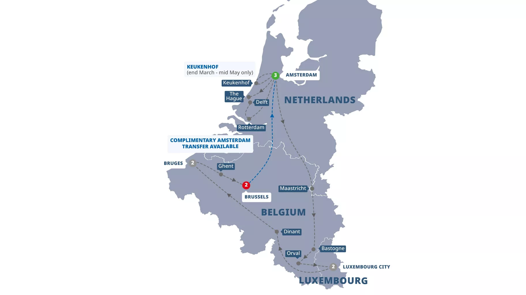 Best Holland Belgium Luxembourg Amsterdam Brussels Guided Tour Map