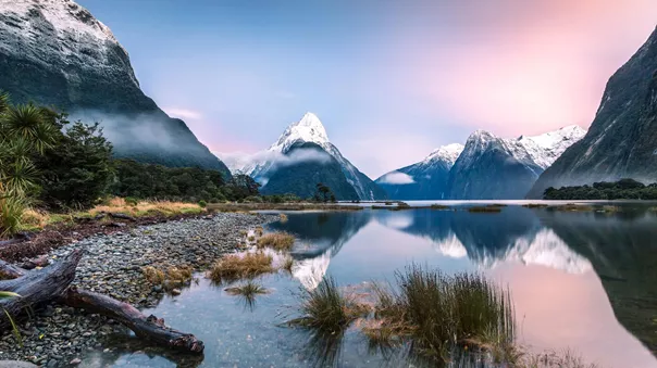 Mitford Sound in New Zealand at dusk