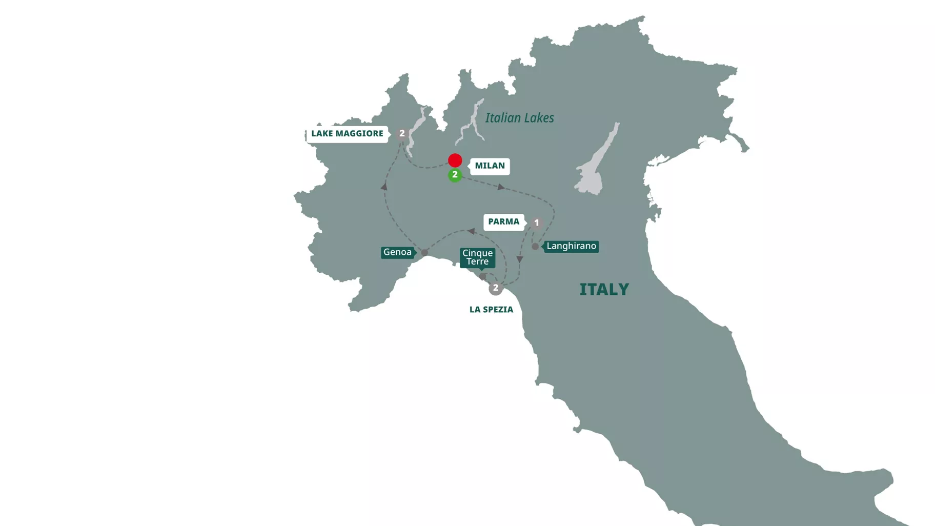 Northern Italy including Cinque Terre Guided Tour Map