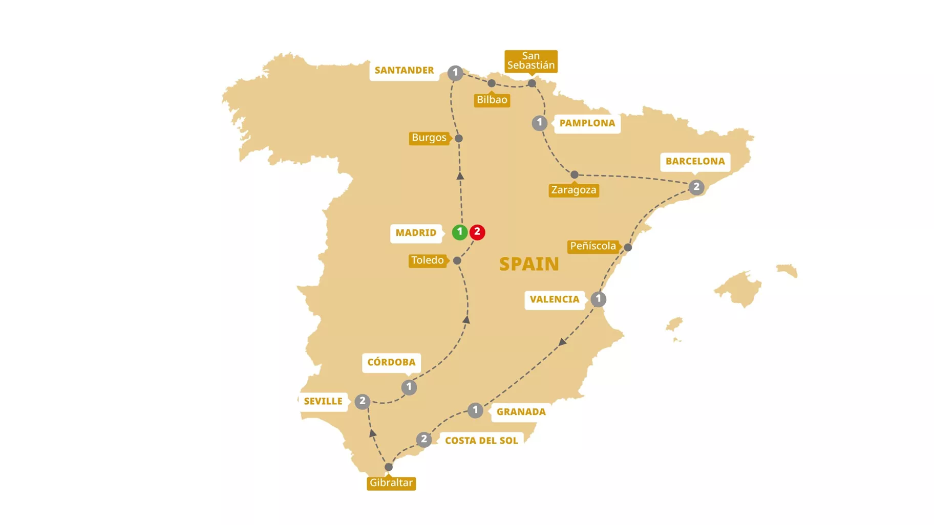 Best Spain Guided Tour Map 2023
