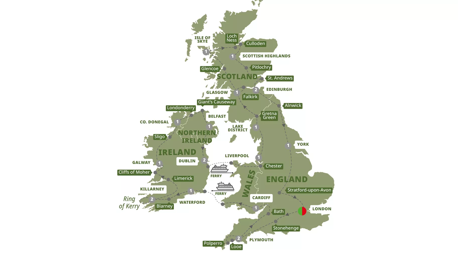 Britain Ireland Grandeur Guided Tour Map
