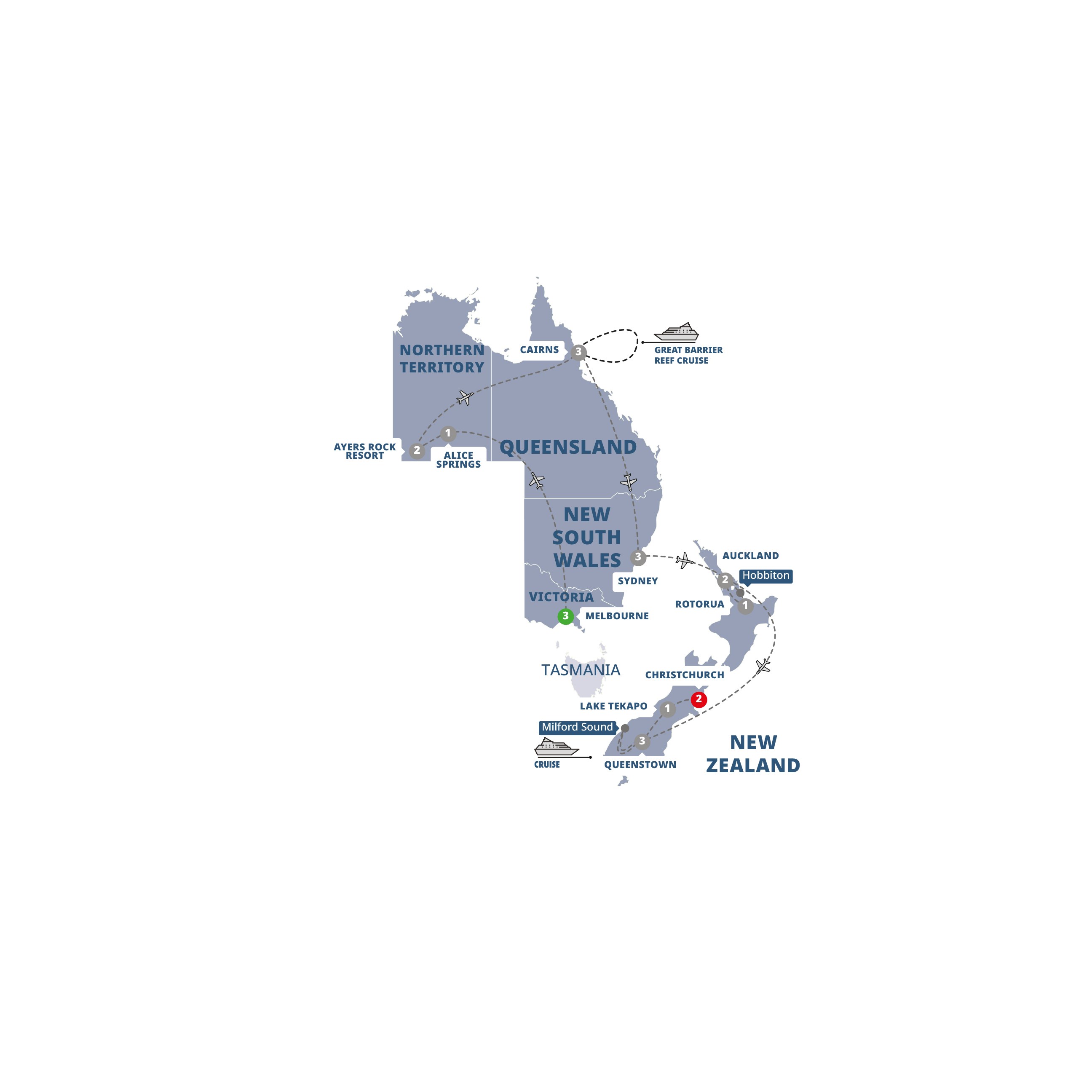 Highlights Of Australia And New Zealand 2024 Trafalgar   Map Highlights Australia New Zealand Guided Tour 2024 1 