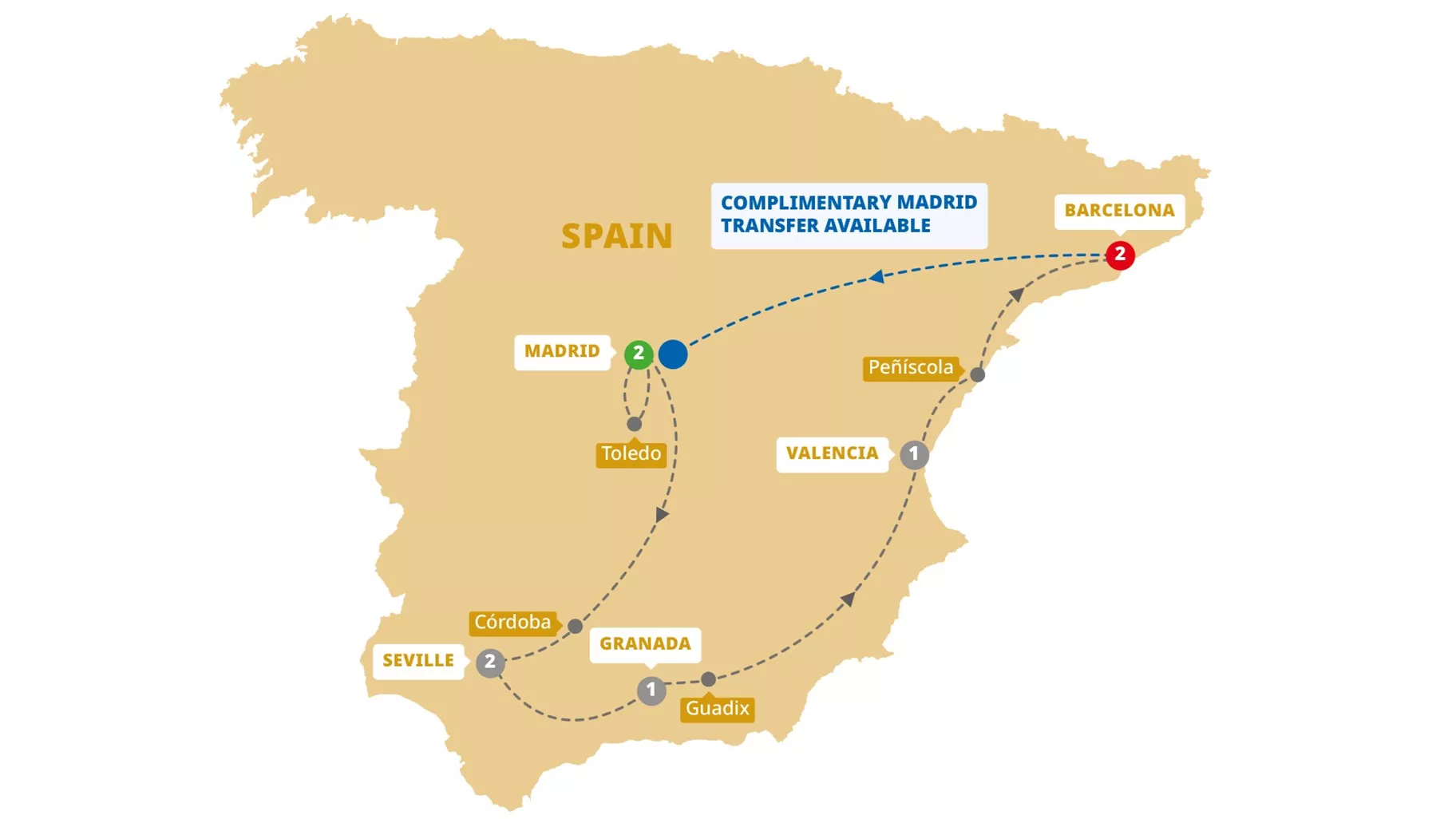 Spanish Wonder Madrid Barcelona Guided Tour Map