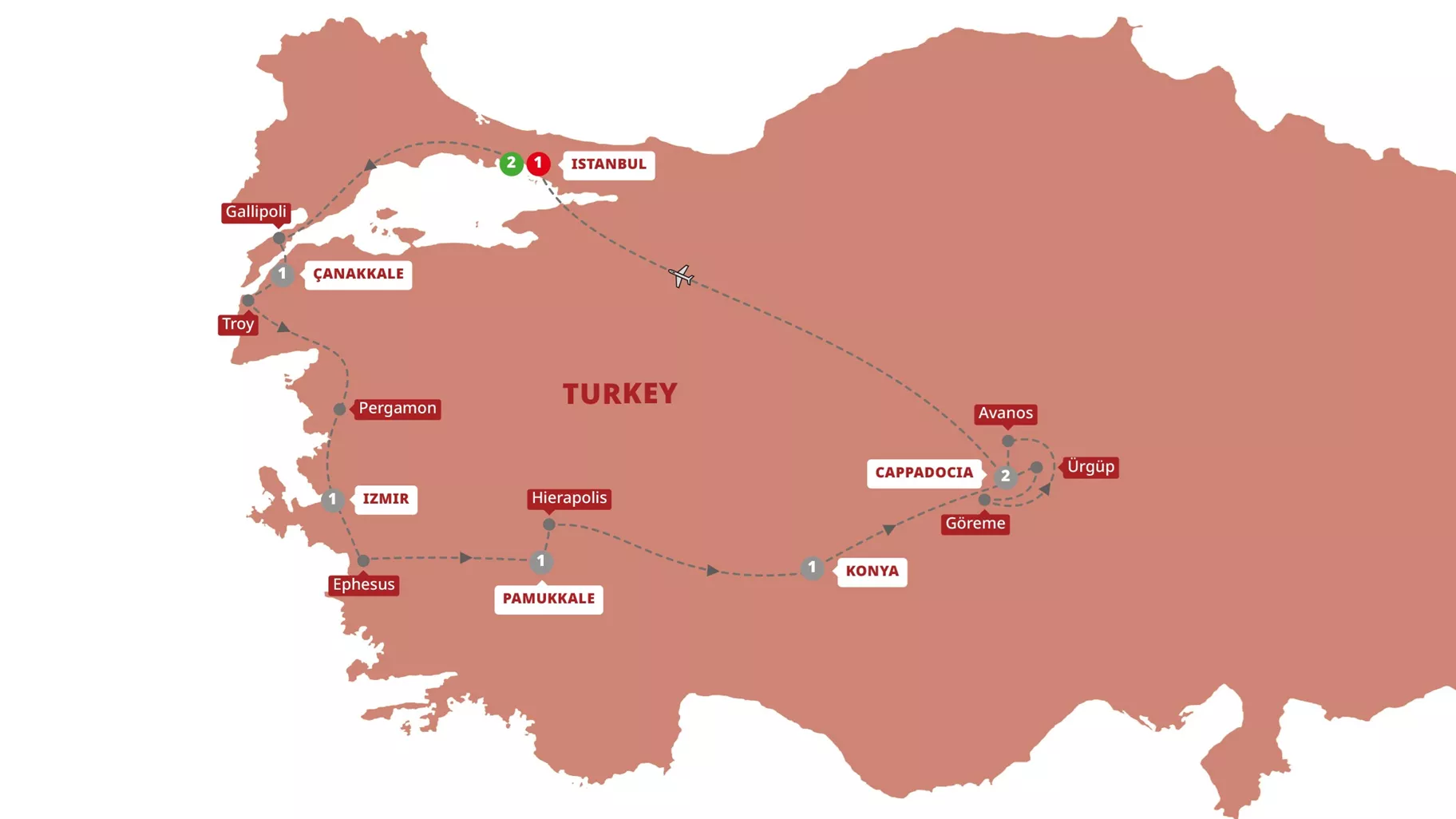 Highlights Turkey Guided Tour Map