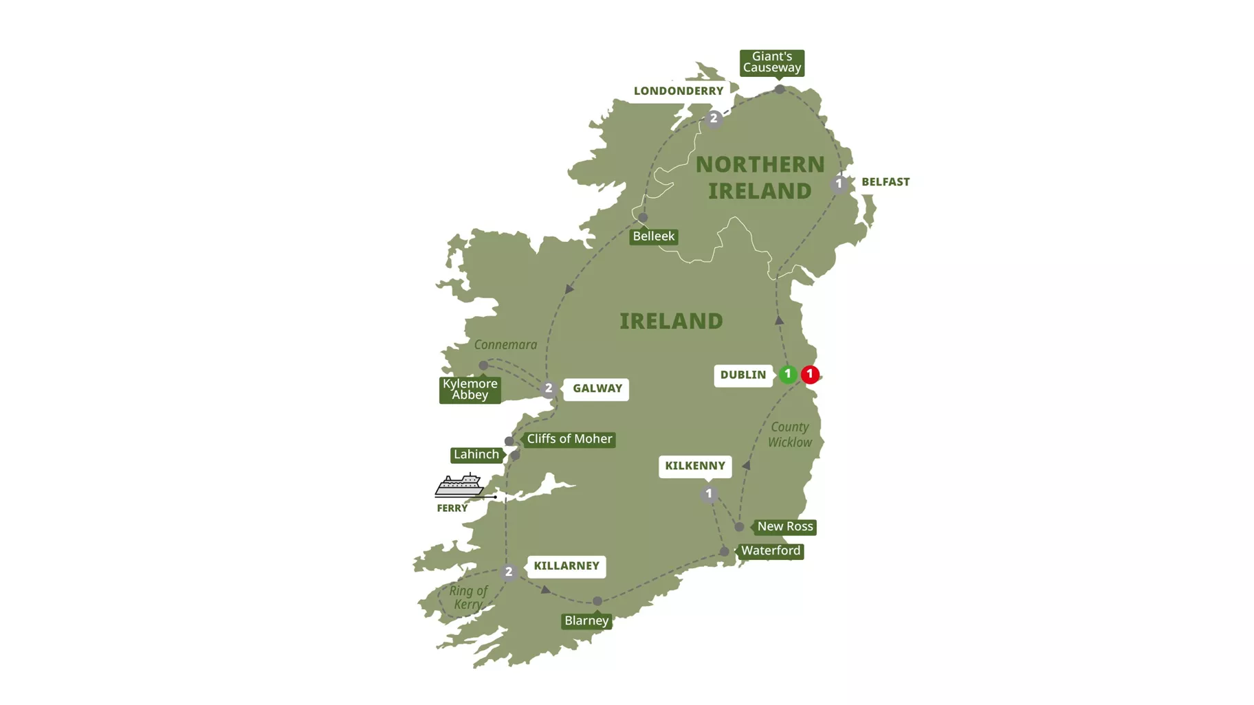 Irish Experience Guided Tour Map