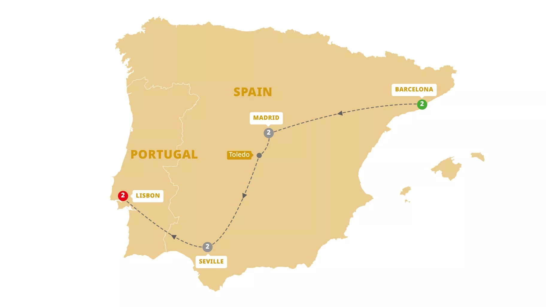 Great Iberian Cities Guided Tour Map