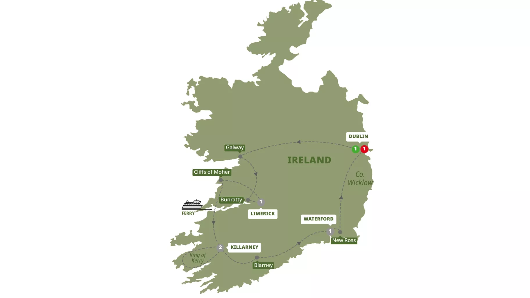 Irish Highlights Guided Tour Map
