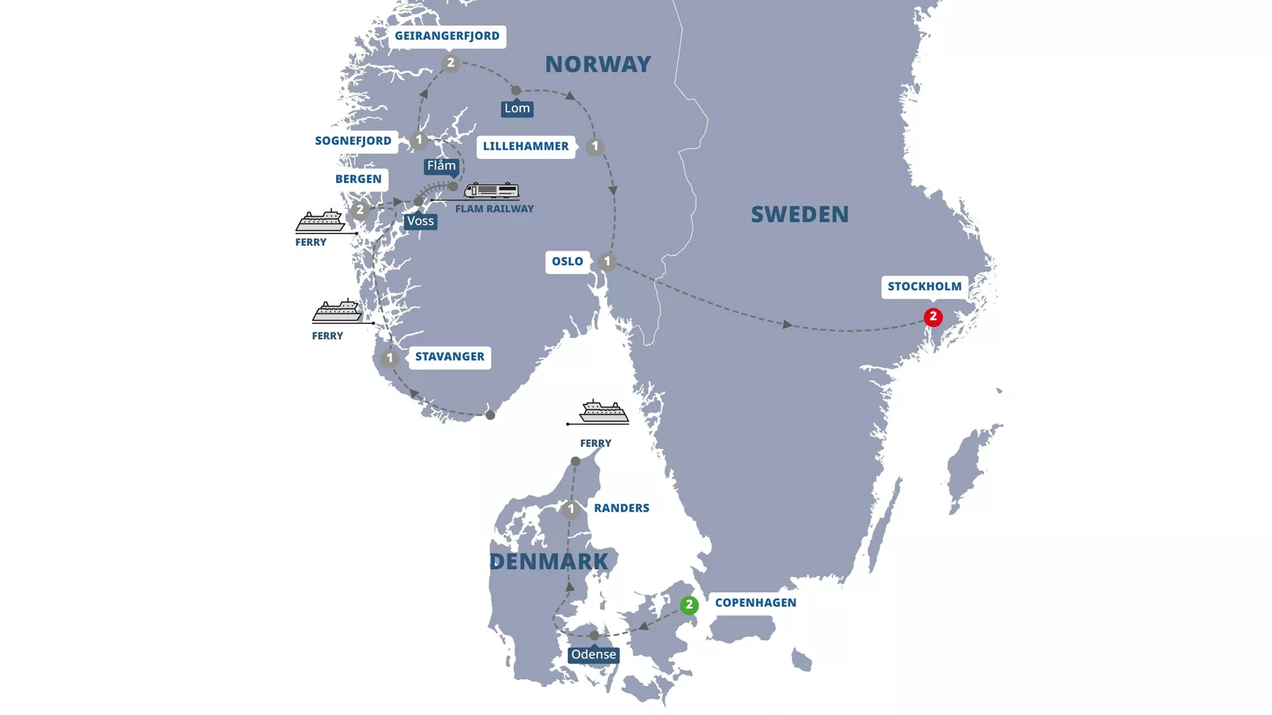 Scenic Scandinavia Its Fjords Guided Tour Map