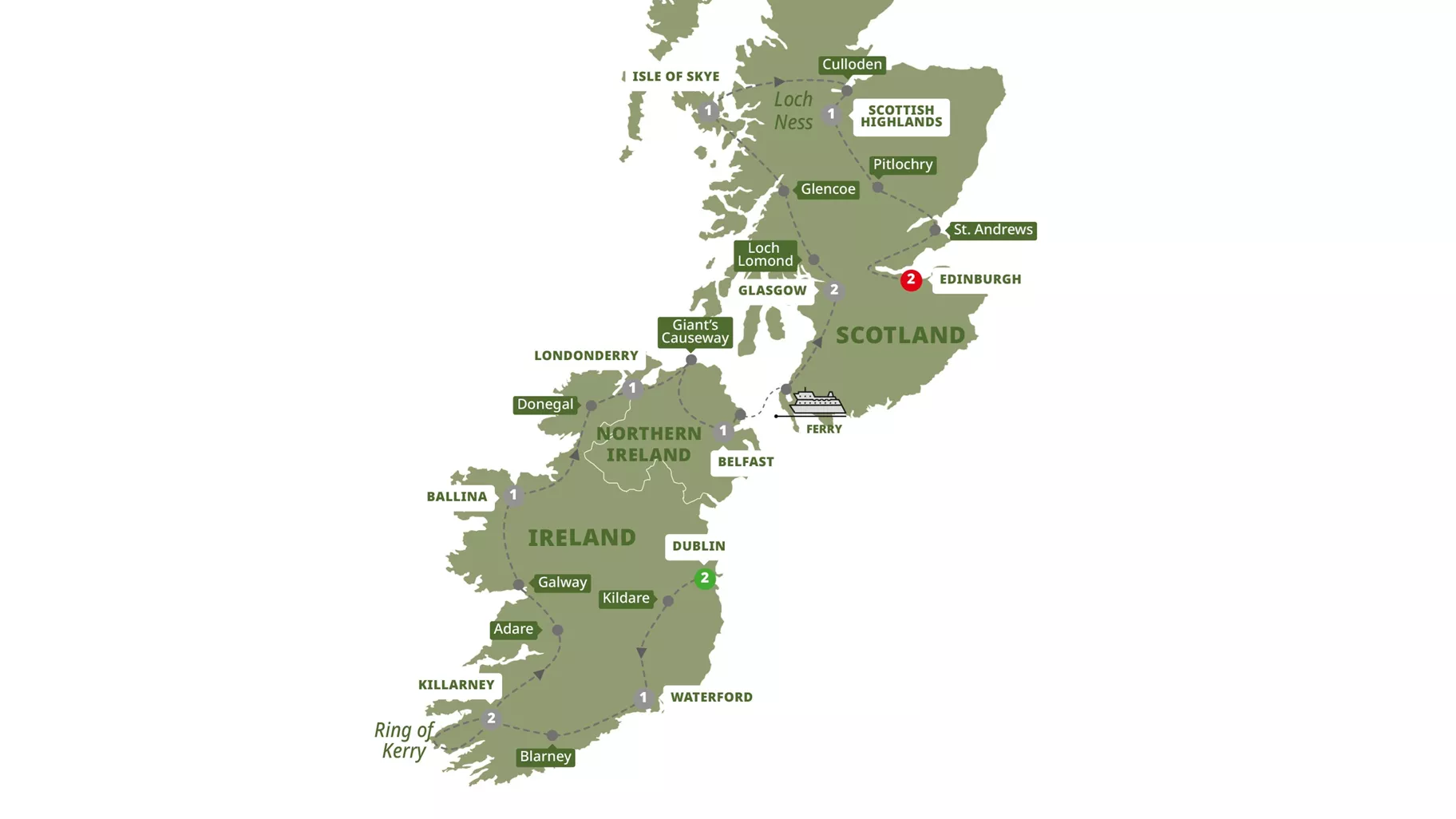 Best Ireland Scotland Guided Tour Map