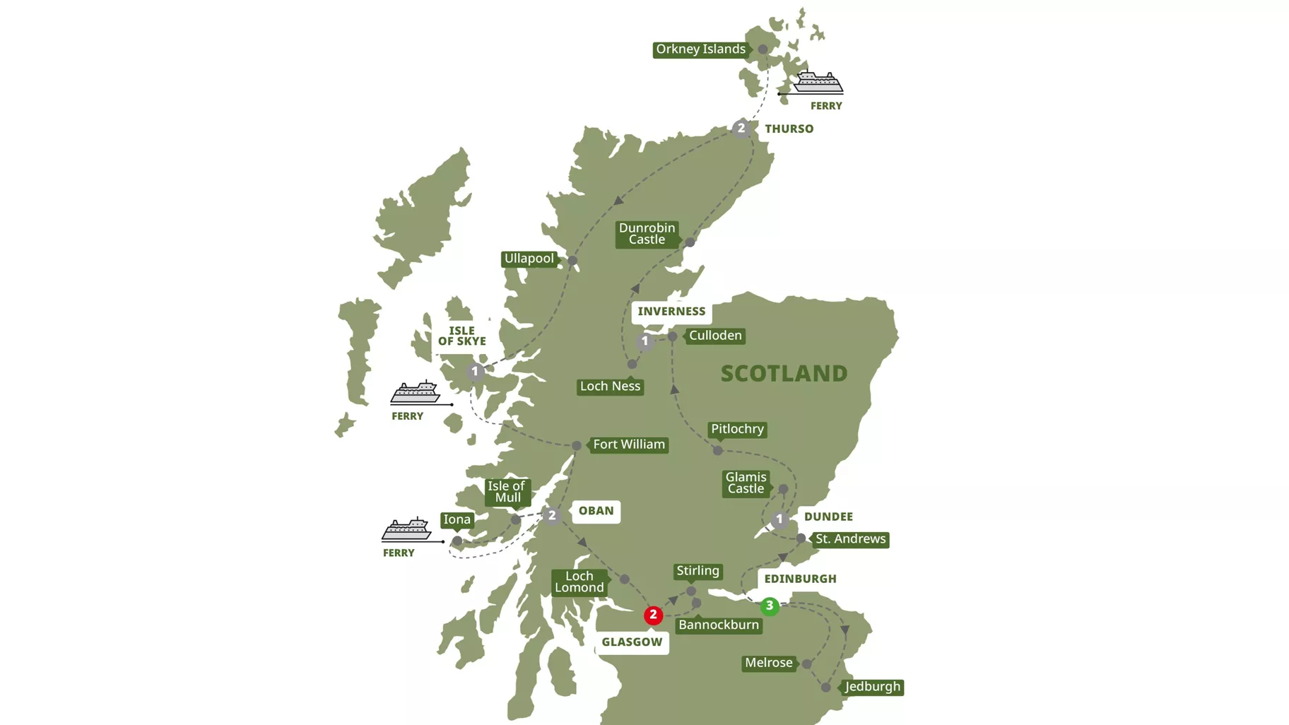 Scotlands Highlands Islands Cities Guided Tour Map