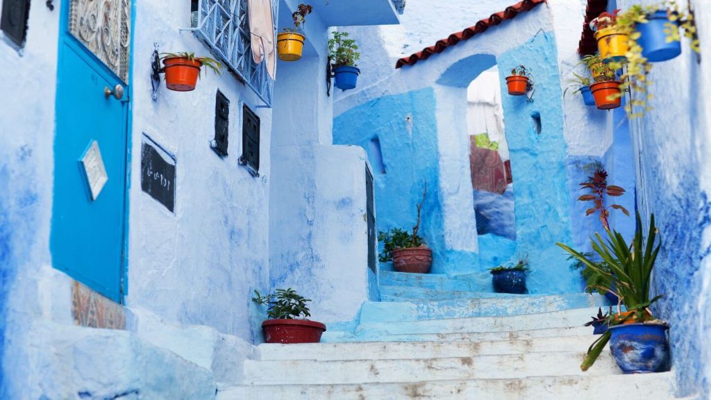 classic blue buildings chefchaouen morocco