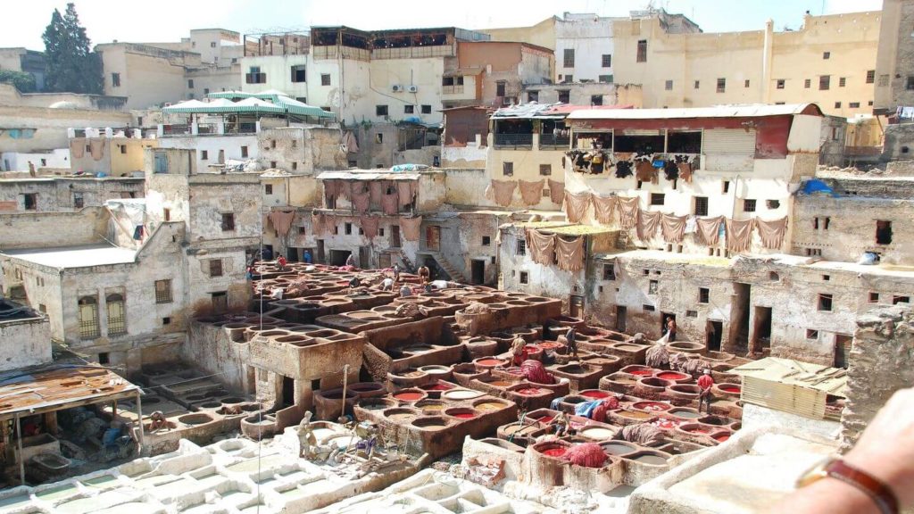 colourful dye pits tanneries Fez Morocco
