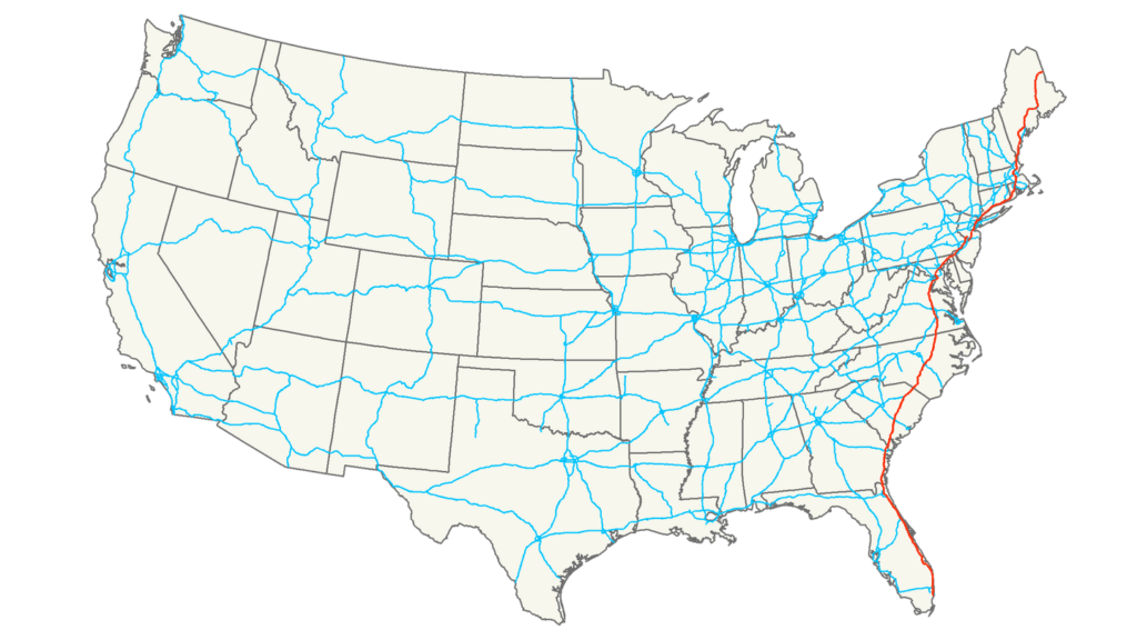 Interstate 95 route map USA