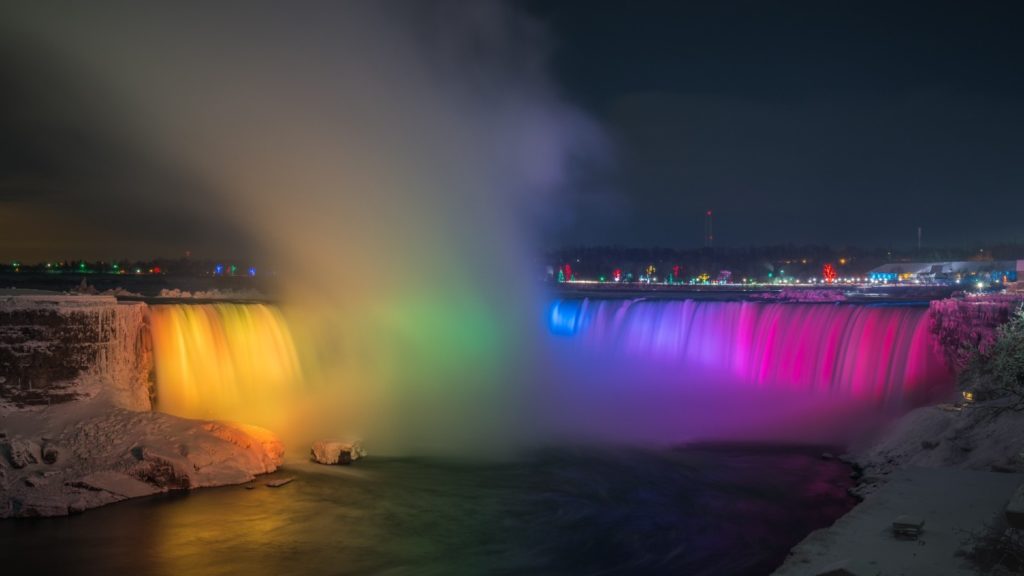Niagara Falls lit up at Christmas
