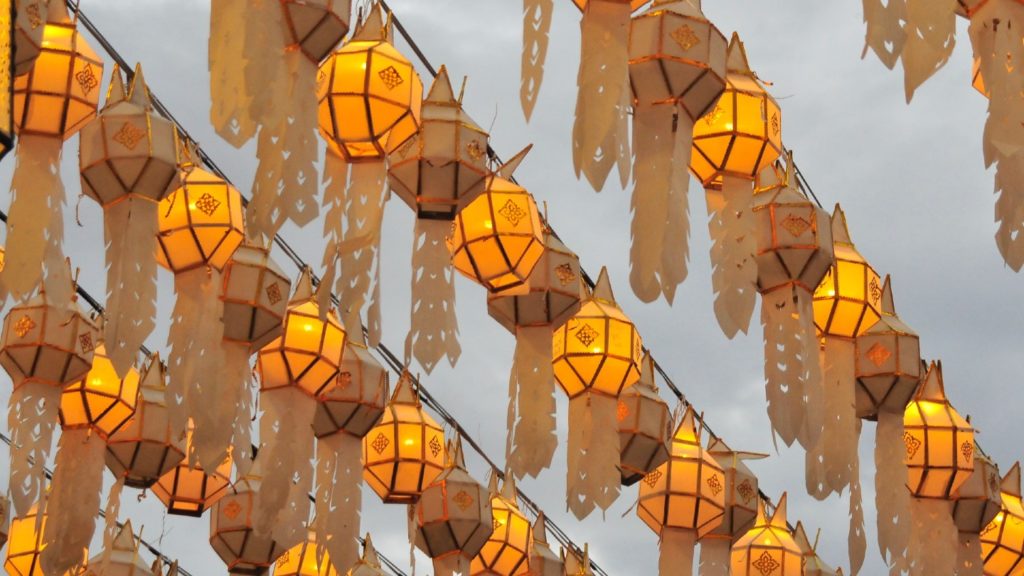 Paper lanterns in the sky for Loi Kratong.