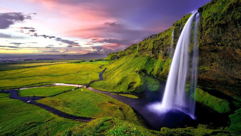 waterfall green landscapes Iceland