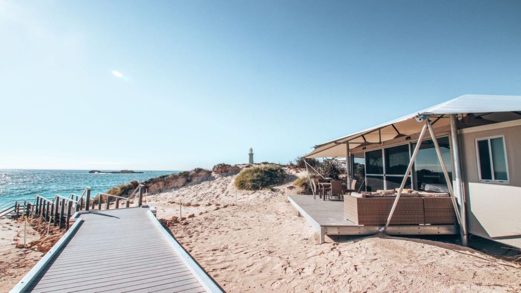 eco-tent sand dunes ocean Rottnest Island Western Australia