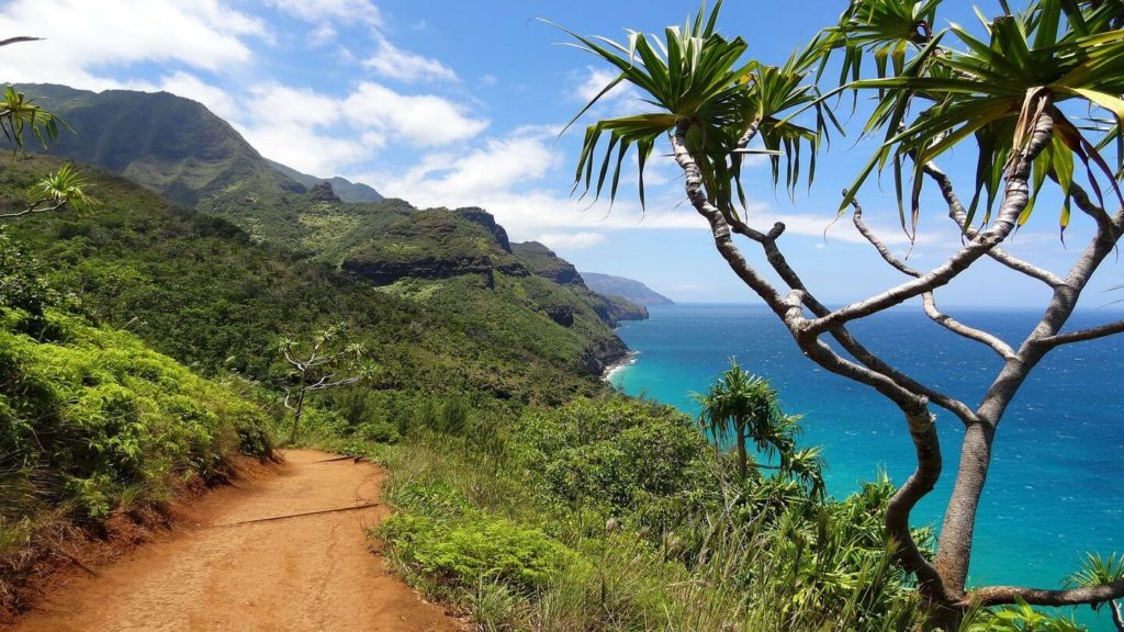 green mountains blue ocean Hawaii