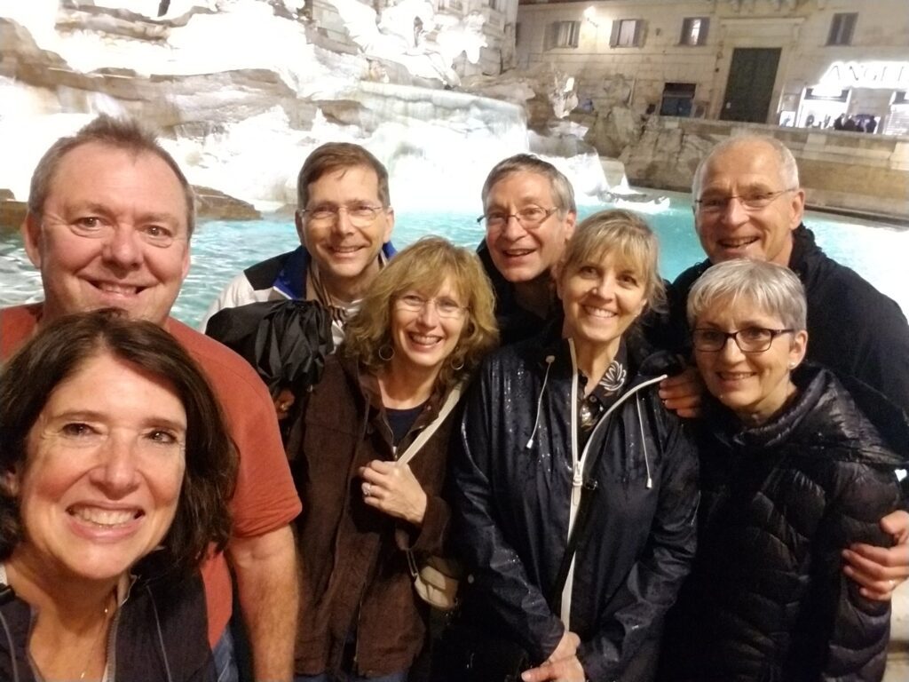 Ramona and her group of friends at the Trevi Fountain in Rome