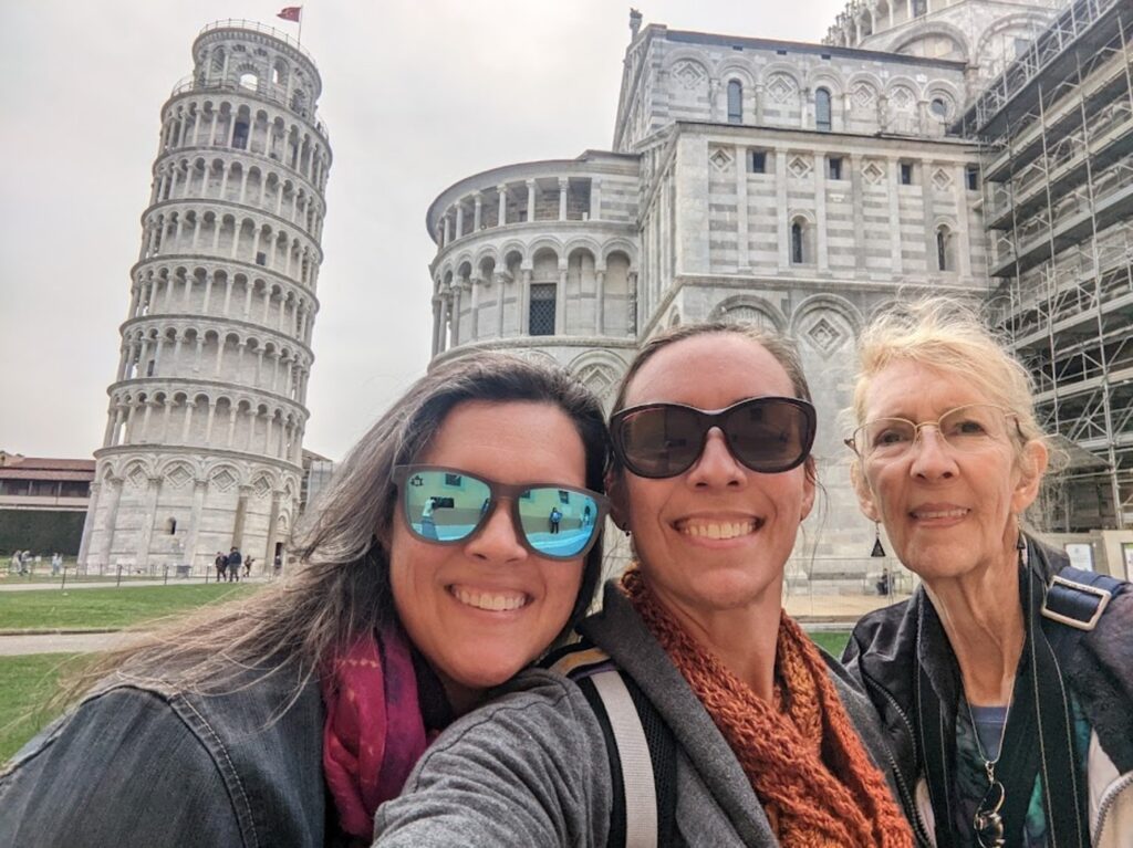 Trafalgar guest Sandy and her two daughters in Italy