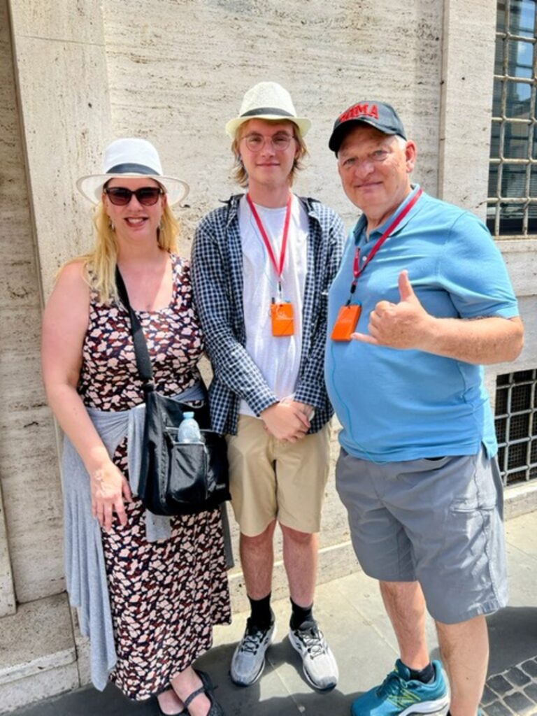 Amy with her son and father in Italy