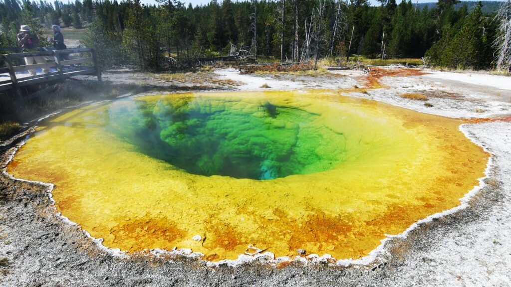Image of a multicolored hot spring at Yellowstone National Park