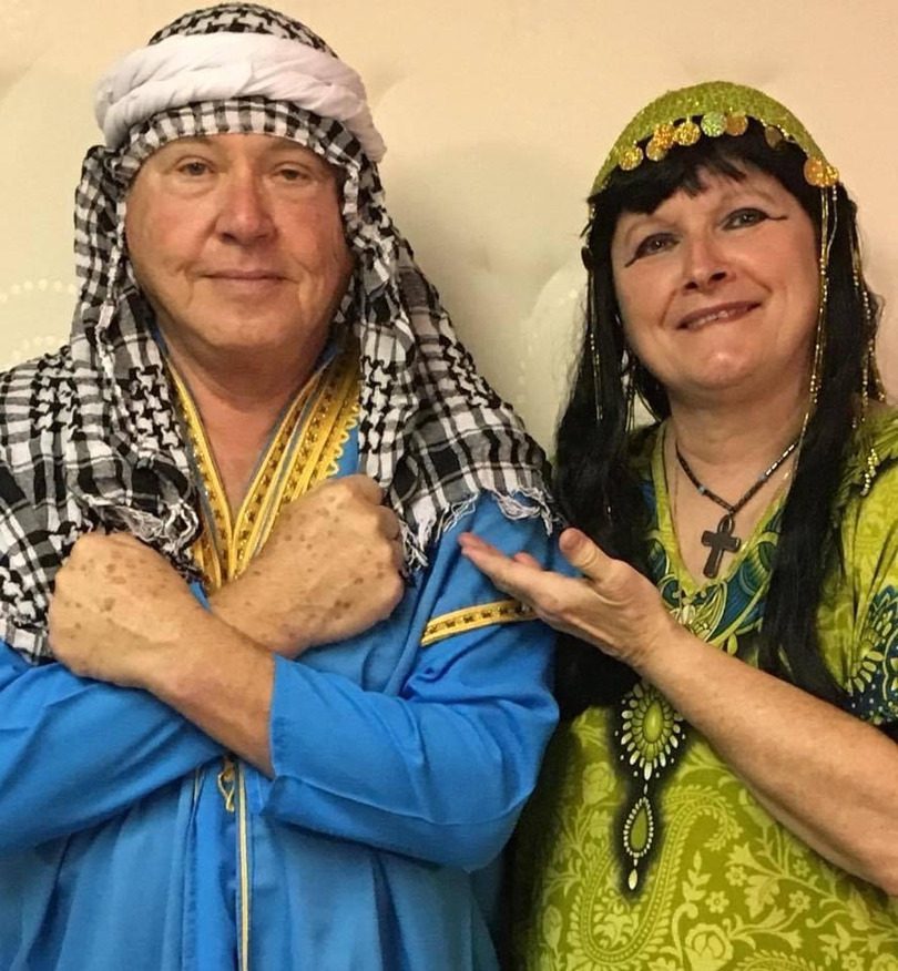 Trafalgar guest Cyndee and her husband dressed up on their Egypt trip