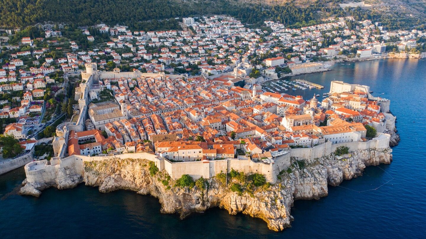 ancient walled city of Dubrovnik Croatia backing on to the oceans