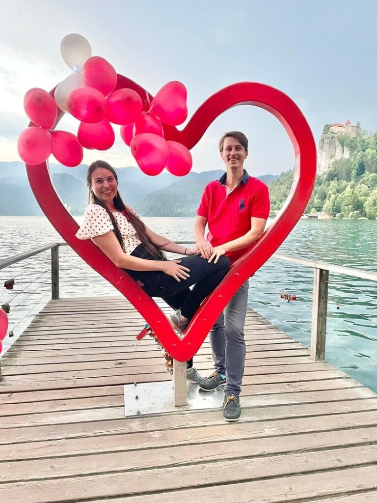 Madeline and Jascha in Lake Bled Slovenia