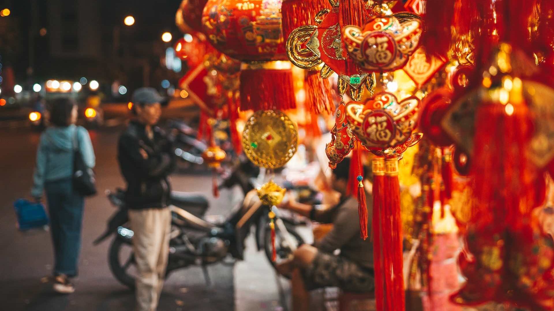 Chinese lanterns hanging at night market