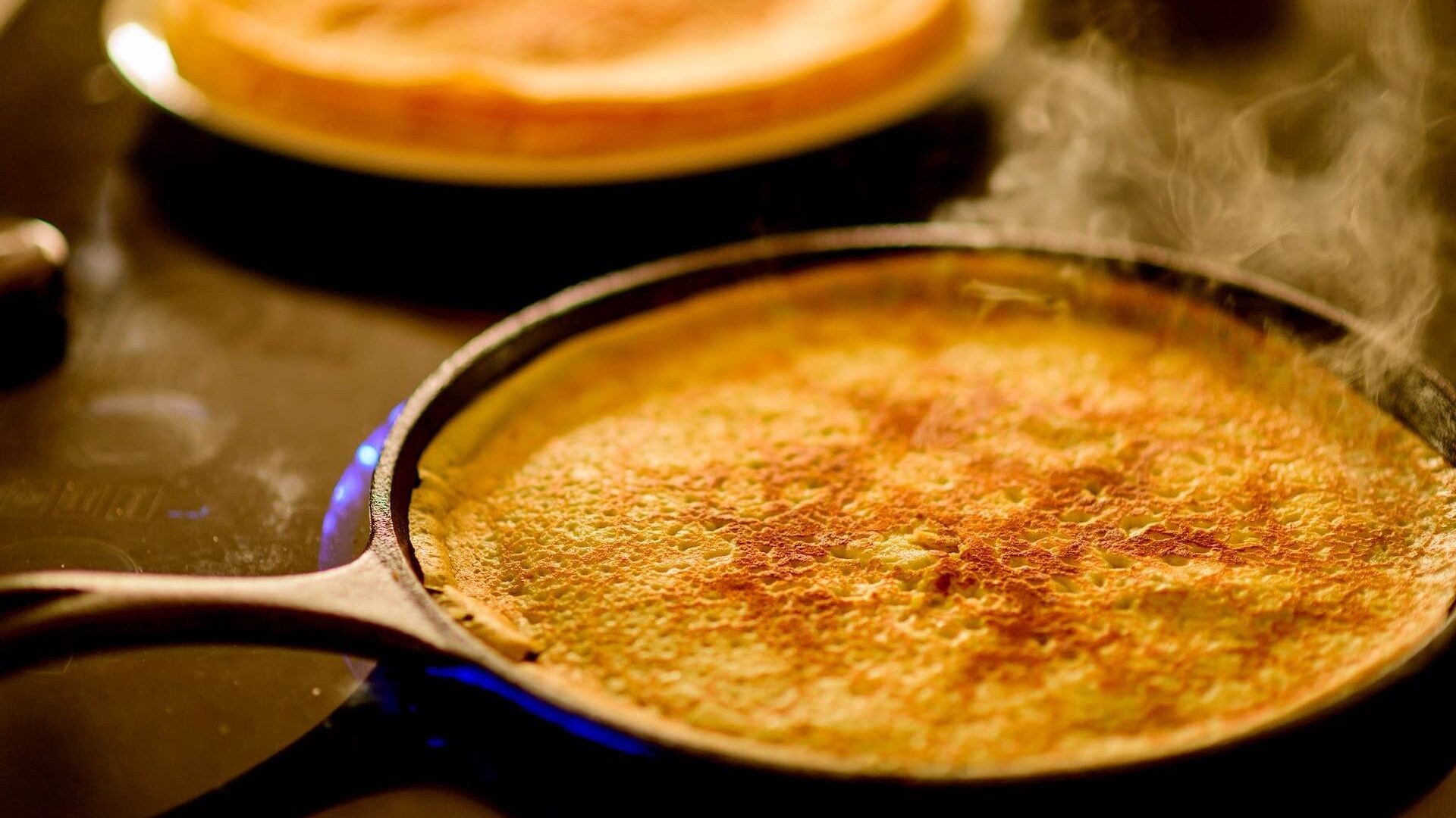 Crepe cooking in pan