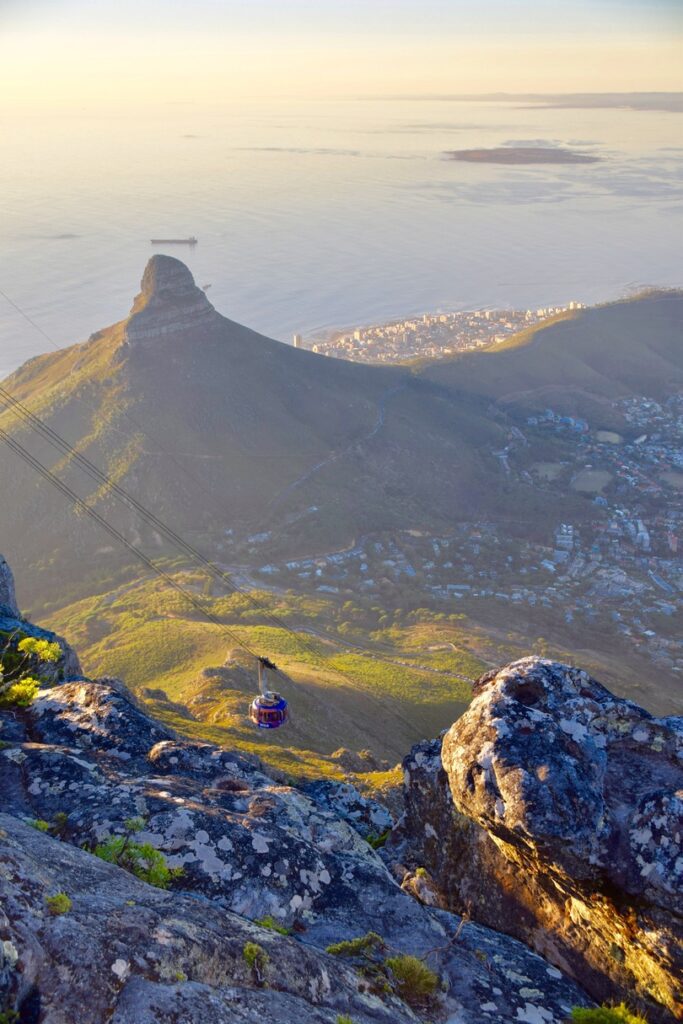 aerial cableway on Table Mountain with views over Cape Town South Africa