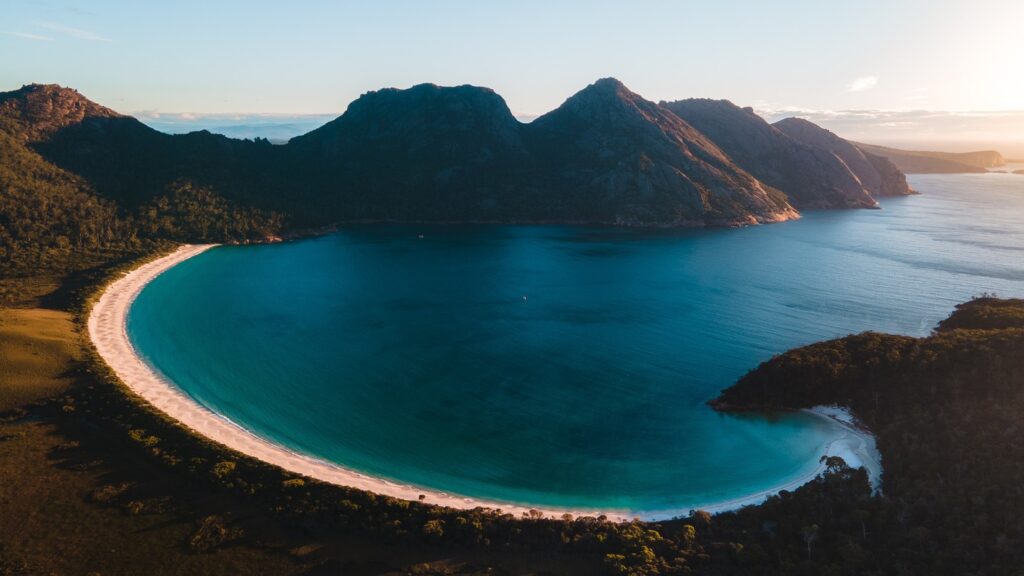 crescent shaped beach Wineglass Bay New Zealand