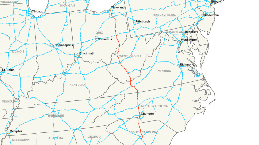 Map of Interstate 77