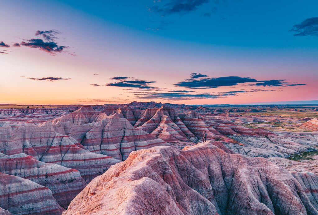 Badlands national park at sunset