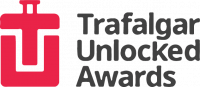 Logo of the Trafalgar tour unlocked awards featuring a stylized red anchor on a green background with white text.